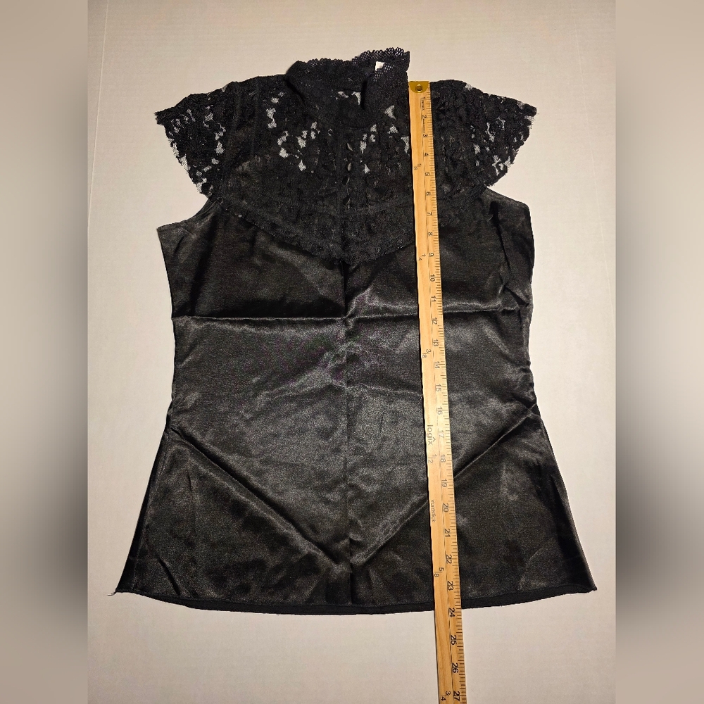 Morbid Threads Sz M Vintage Chic Black Lace Mock Neck Top Gothic - Picture 7 of 10